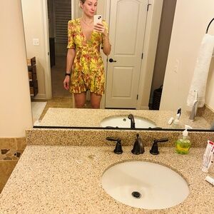 Floral Yellow Wrap Dress